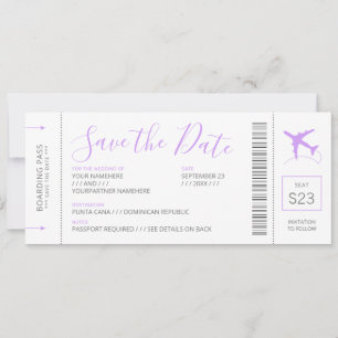 Boarding Pass Save the Date Einladung Lilac Flugze