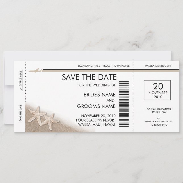 Boarding Pass Save the Date Einladungen (Vorderseite)