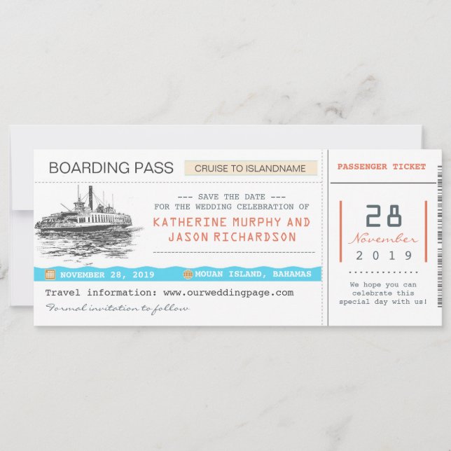 Boarding Pass Save the Date Tickets (Vorderseite)