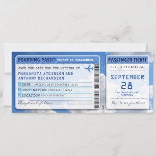 Boarding Pass Save the Date Tickets mit Himmelswol