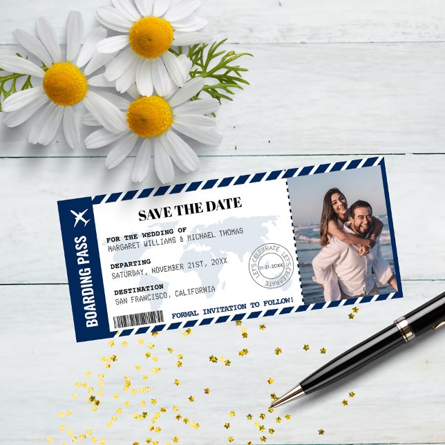 Boarding Pass Save the Date World Map Ticket (Von Creator hochgeladen)