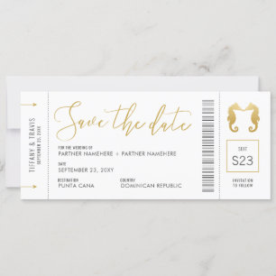 Boarding Pass Seepferde Küssen Ticket Beach Save The Date