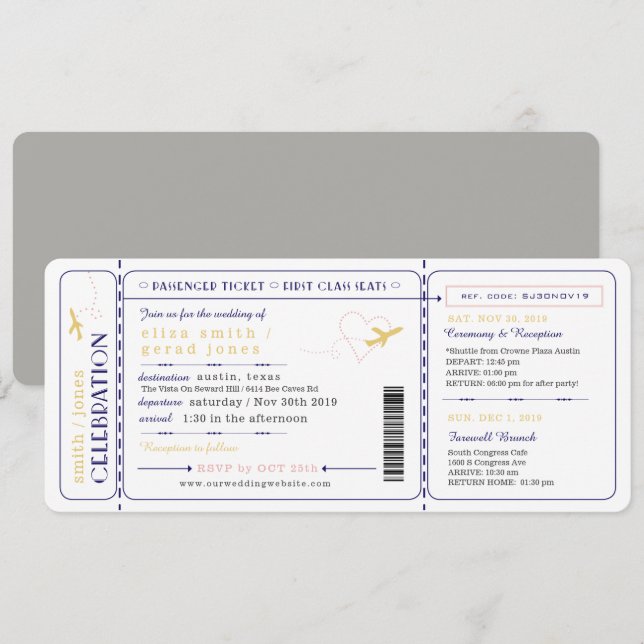 Boarding-Pass-Ticket Einladung zur Hochzeit (Vorne/Hinten)