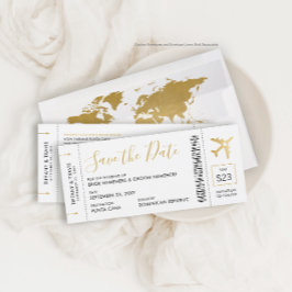 Boarding Pass Ticket Save the Date Gold Flugzeug C Ankündigung