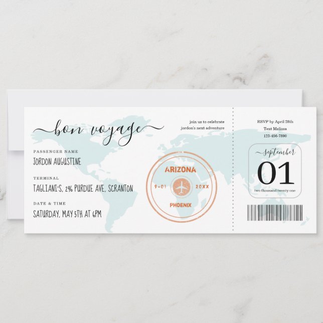 Boarding Pass Ticket weg Party Einladung (Vorderseite)