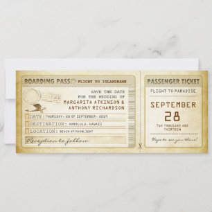 Boarding Pass Tickets mit Flugzeug Save The Date