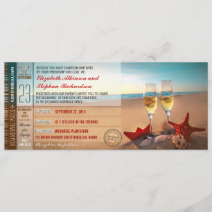 Boarding Pass Tickets Modern Beach Wedding Einladung