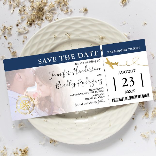 Boarding-Pass-Tickets | Navy-Save the Date-Foto Einladung (Von Creator hochgeladen)