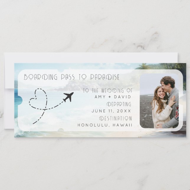 Boarding Pass to Paradise QR Code Hochzeit Einladung (Vorderseite)