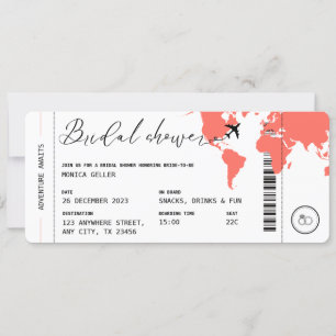 Boarding Pass Travel Themed Coral Brautparty Einladung