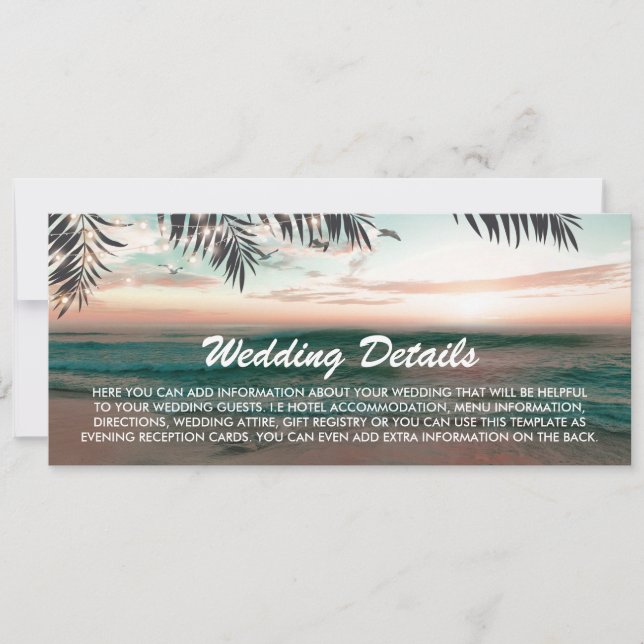 Boarding Pass Tropical Beach Hochzeiten Details Einladung (Vorderseite)