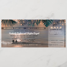 Boarding Pass Tropical Beach Lights Hochzeitsticke