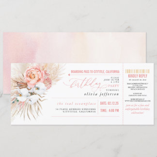 Boarding Pass Tropical Floral Geburtstag Ticket In Einladung