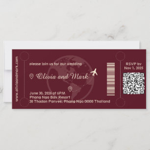 Boarding Pass Wedding Einladung - Burgund & Cham