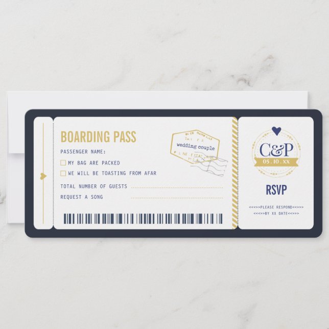 Boarding Pass Wedding RSVP Einladung (Vorderseite)