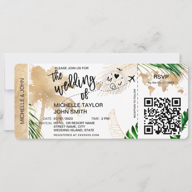 Boarding Pass World Map Island Beach UAWG QR-Code Einladung (Vorderseite)