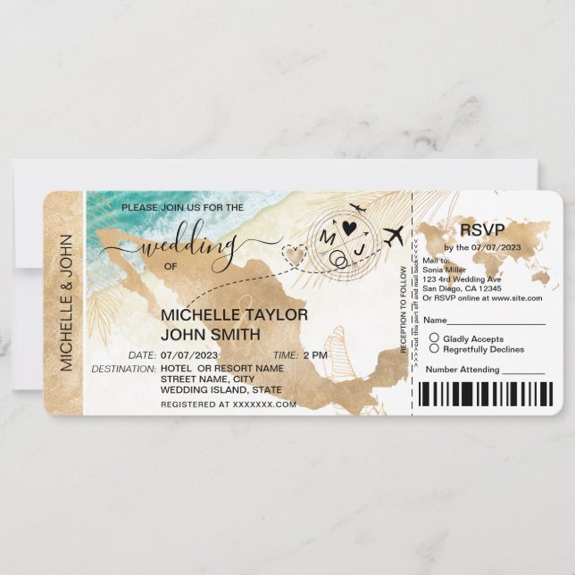 Boarding Pass World Map Mexico Beach UAWG Einladung (Vorderseite)
