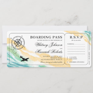 Boarding Pass Zielort Wasserfarbenwelt Hochzeit Einladung