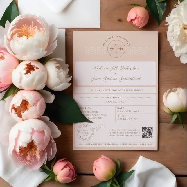 Boarding Passport Ticket Hochzeit in Urlaubsort Einladung (Boarding Passport Ticket Destination Travel Theme Invitation)