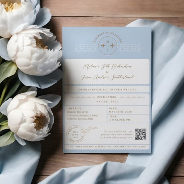 Boarding Passport Ticket Hochzeit in Urlaubsort Einladung (Boarding Passport Ticket Destination Travel Theme Invitation)