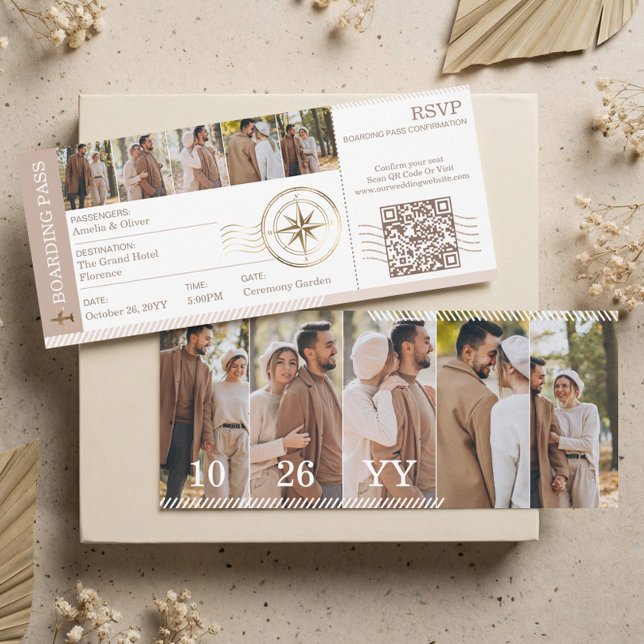 Boarding Plane Ticket Destination Wedding Photo Einladung (Boarding Plane Ticket Destination Wedding Photo Invitation)