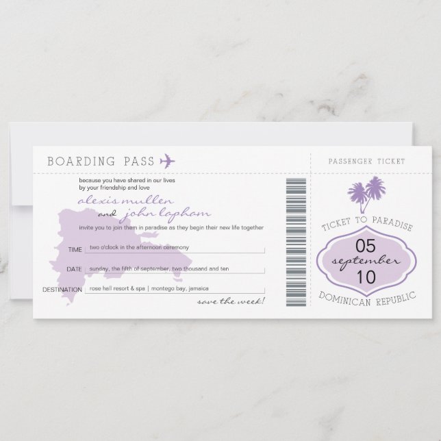 Boarding Save the Date in die Dominikanische Repub (Vorderseite)