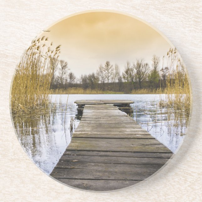 Boardwalk Dock am Fluss Ukraine Getränkeuntersetzer (Vorne)