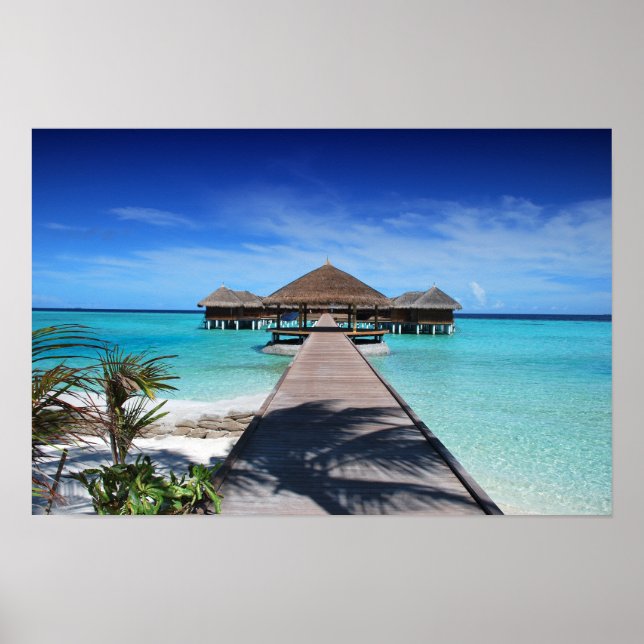 Boardwalk, Dock to Cabanas, Strand, Ozean, Malediv Poster (Vorne)