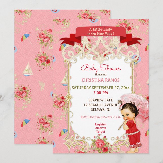 Boardwalk Victoriana Beach Summer Baby Dusche Einladung (Vorne/Hinten)