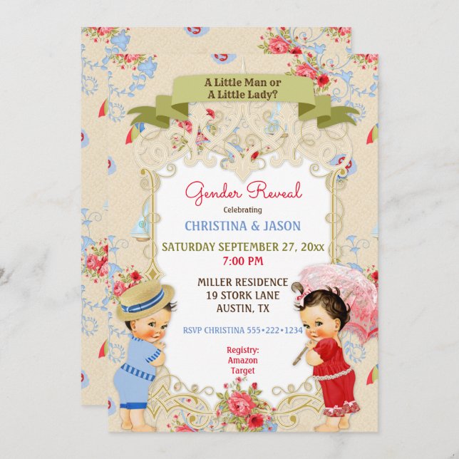 Boardwalk Victoriana Beach Summer Gender Reveal Einladung (Vorne/Hinten)