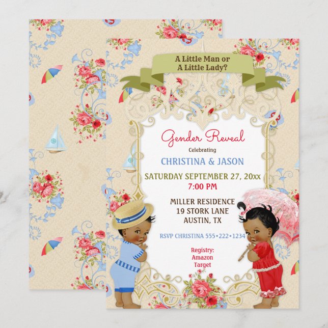 Boardwalk Victoriana Beach Summer Gender Reveal Einladung (Vorne/Hinten)