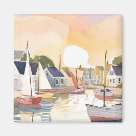 Boat Bay | Coastal Ocean Watercolor Painting Magnet