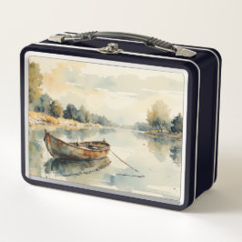 Boat by the Bank Wasserfarbe Metal Lunch Box
