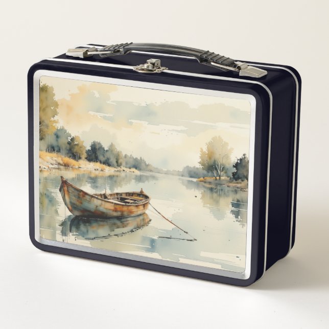 Boat by the Bank Wasserfarbe Metal Lunch Box (Vorderseite)
