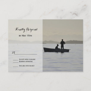 Boat & Couple Silhouette Lake Wedding RSVP Karten