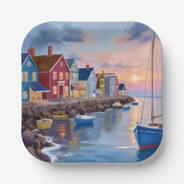 Boat Day | Coastal Bay Ocean Watercolor Painting Pappteller