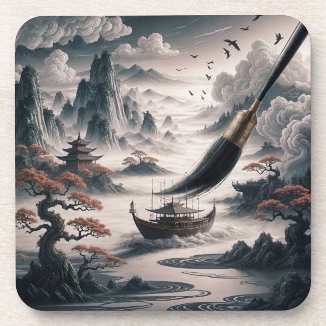  Boat landscape ocean view poetic  art Getränkeuntersetzer (Vorderseite)