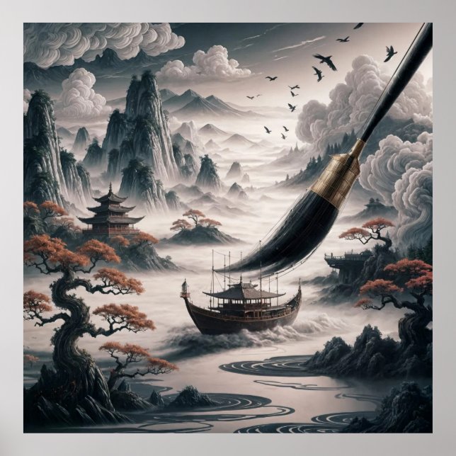  Boat landscape ocean view poetic  art Poster (Vorne)