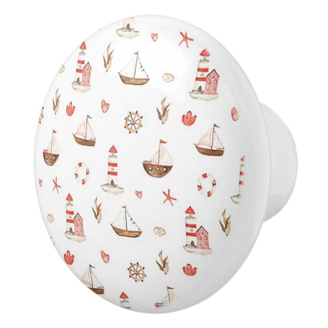 Boat & Lighthouse Ceramic Door Knob Keramikknauf (Rechts)