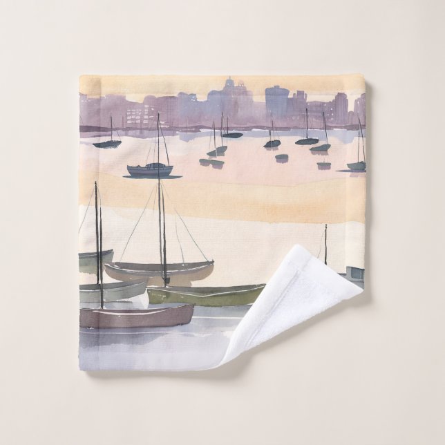 Boat Marina | Watercolor Ocean Bay Waschlappen (Waschlappen)