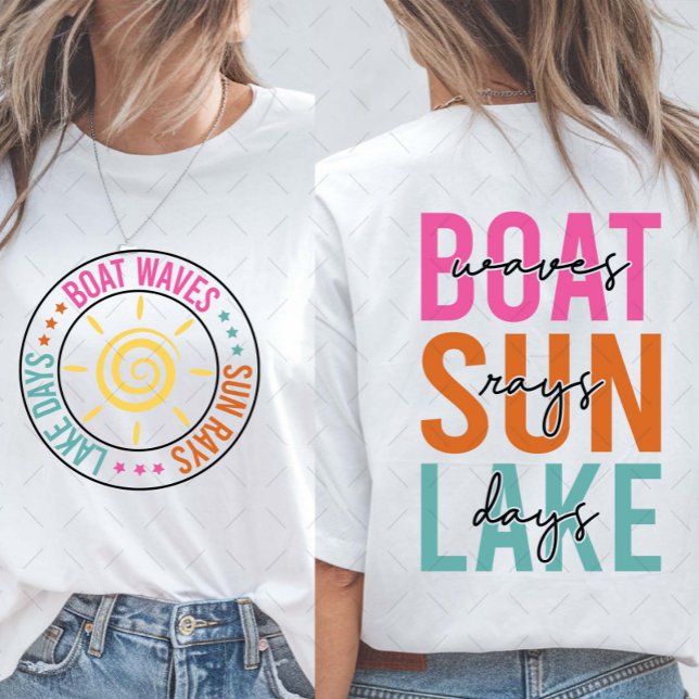 Boat Waves Sun Rays Lake Day Retro T-Shirt (Von Creator hochgeladen)