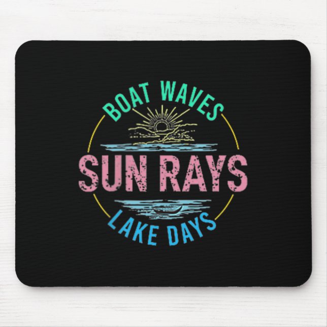 Boat Waves Sun Rays Lake Days Niedlich Retro 70er  Mousepad (Vorne)