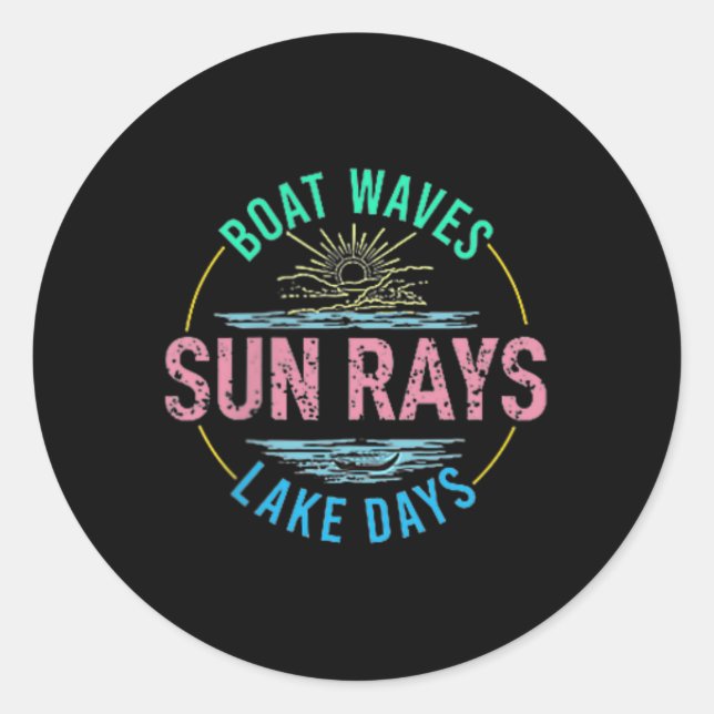 Boat Waves Sun Rays Lake Days Niedlich Retro 70er  Runder Aufkleber (Vorderseite)