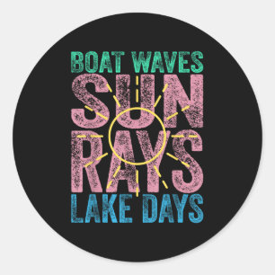 Boat Waves Sun Rays Lake Days Niedlich Retro 70er Runder Aufkleber