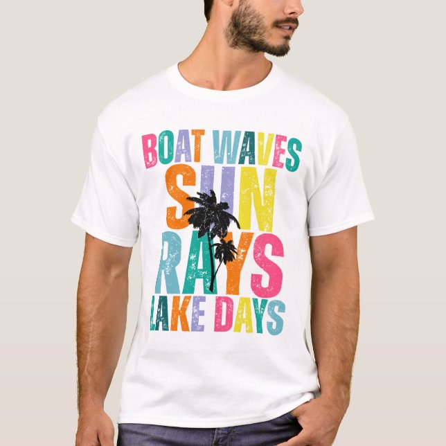 Boat Waves Sun Rays Lake Days T - Shirt (Vorderseite)