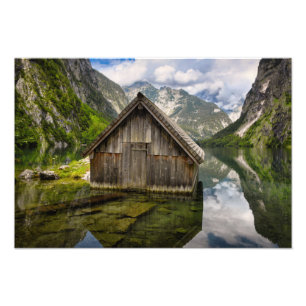 Boathouse am Obersee in den Alpen in Deutschland Fotodruck