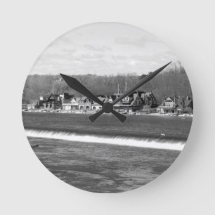 Boathouse Row winter b/w Runde Wanduhr