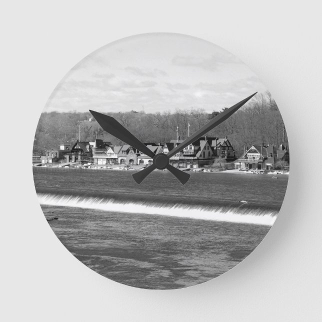 Boathouse Row winter b/w Runde Wanduhr (Vorderseite)