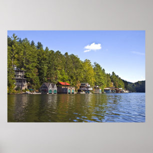 Boathouses on a Beautiful Lake Poster