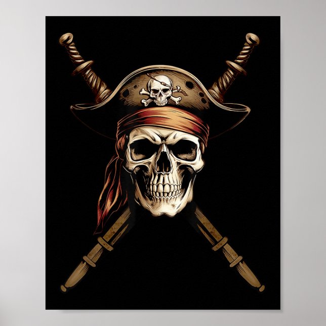 Boating Captain Pirate Flag Skull Crossbones Sword Poster (Vorne)